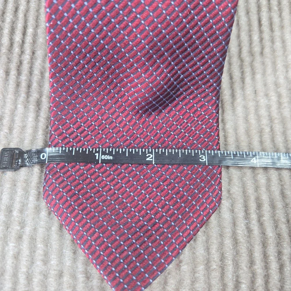 Nautica Mens Burgundy Red Blue Micro Check Silk Geometric Necktie